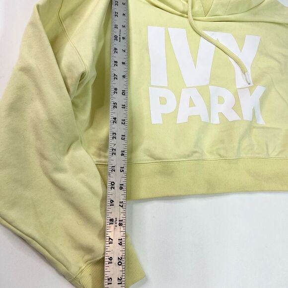 Ivy Park Cropped Hoodie Womens Medium Light Yellow Logo Print Pullover* - Picture 7 of 13